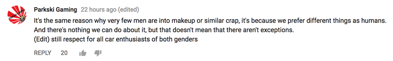 Illustration for article titled The Comments On This Video About A Lack Of 'Car Girls' Are Why There's A Lack Of Car Girls
